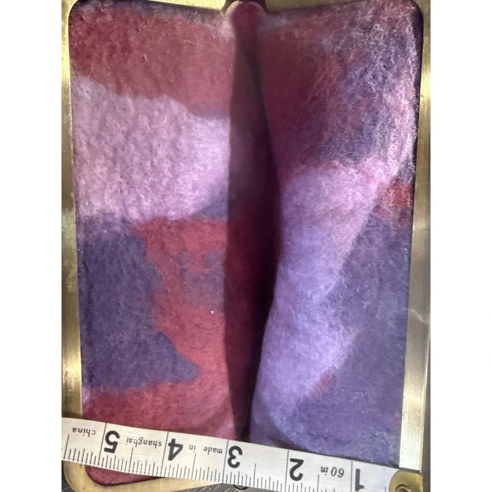 Shelley's Fine Art Felted Wool Kiss Lock Clutch Purple Orange White Handmade NEW